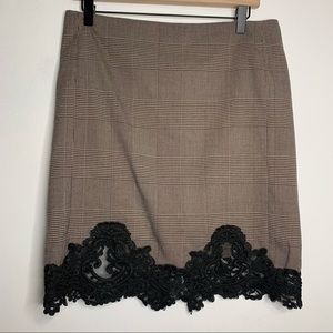 Adrianna Papell Plaid Lace Trim Pencil Skirt